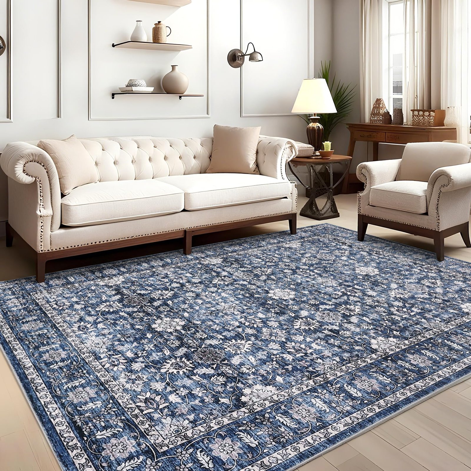 Vintage 5х7 Area Rug, Non Slip Backing Washable Stain Resistant Super Soft Distressed Persian Rug, Ideal for High Traffic Areas in Bedroom, Living Room, Kitchen, Dining Room, Taupe - Image 3