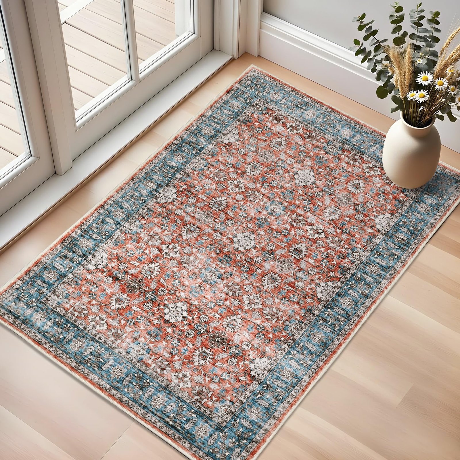 Vintage 5х7 Area Rug, Non Slip Backing Washable Stain Resistant Super Soft Distressed Persian Rug, Ideal for High Traffic Areas in Bedroom, Living Room, Kitchen, Dining Room, Taupe - Image 17