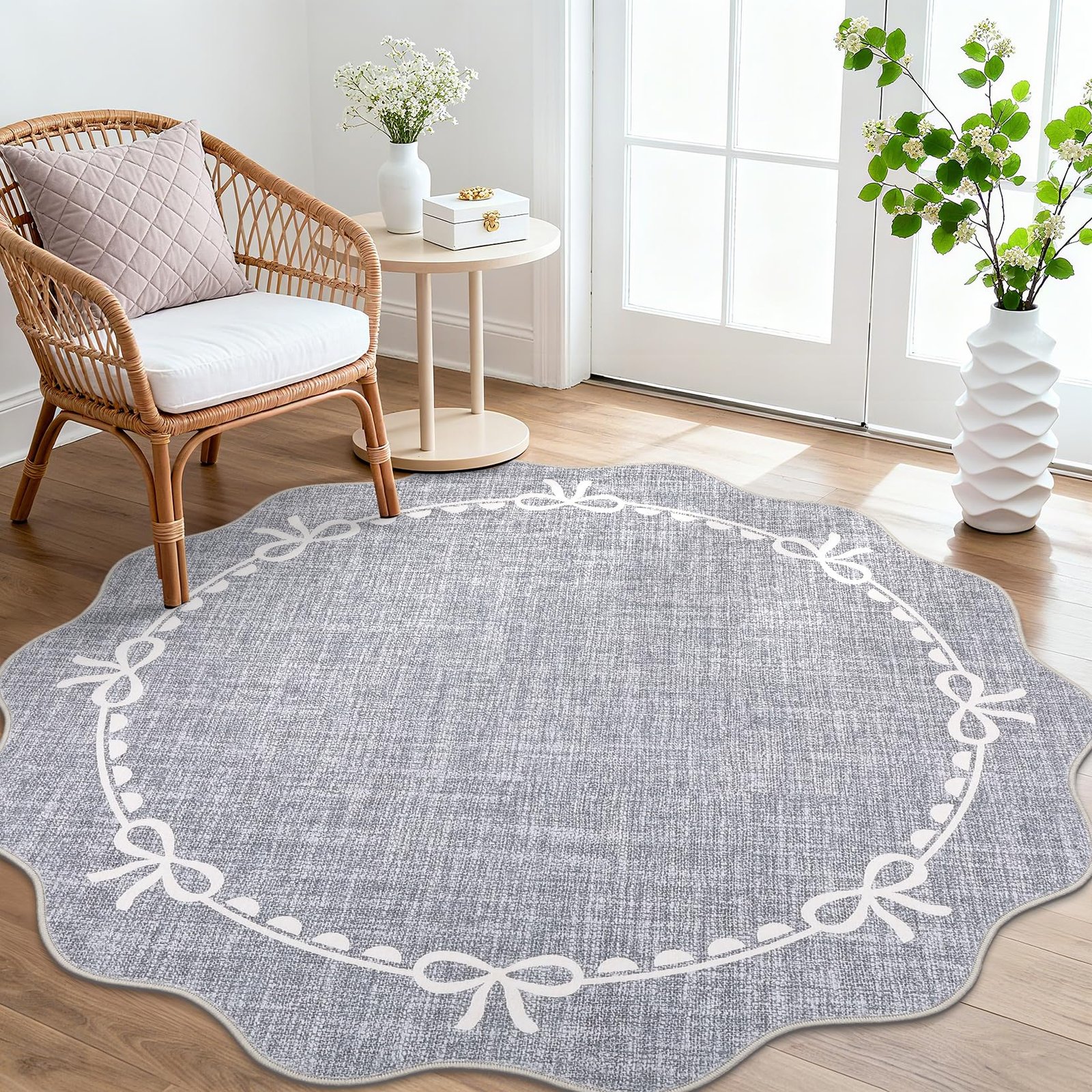 LocalStock Scalloped Bow Rug for Living Room, Solid Pink Rug for Dorm, Washable Rugs 5x7 Soft Low Pile Non Slip Scalloped Rugs for Nursery College Bedroom Decor Kids Room Playroom - Image 77