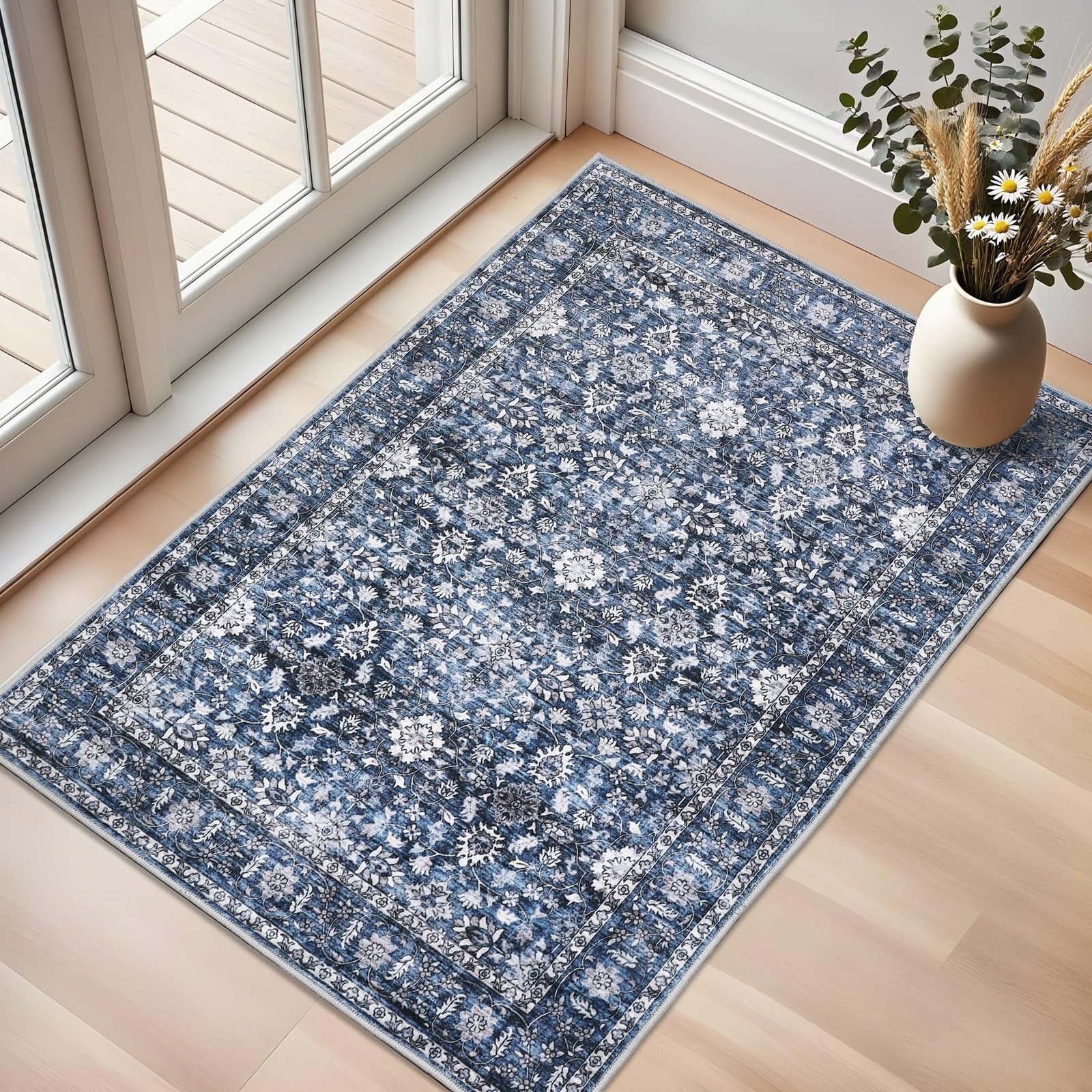 Vintage 5х7 Area Rug, Non Slip Backing Washable Stain Resistant Super Soft Distressed Persian Rug, Ideal for High Traffic Areas in Bedroom, Living Room, Kitchen, Dining Room, Taupe - Image 11