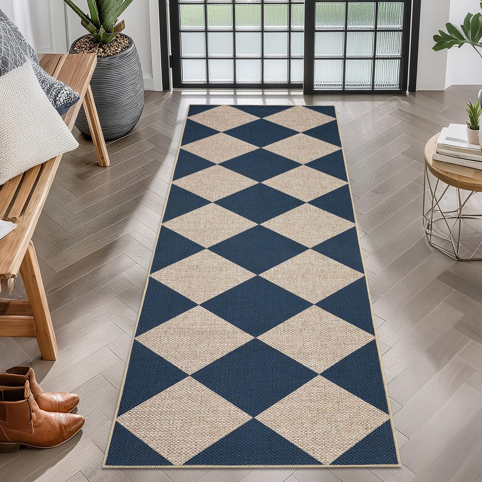 LocalStock Checkered Easy Jute 3x5 Entryway Rug Machine Washable Outdoor Patio Rug Non-Slip Backing Checkerboard Black Indoor Outdoor Carpet for Hallway Bathroom Kitchen Bedroom - Image 24