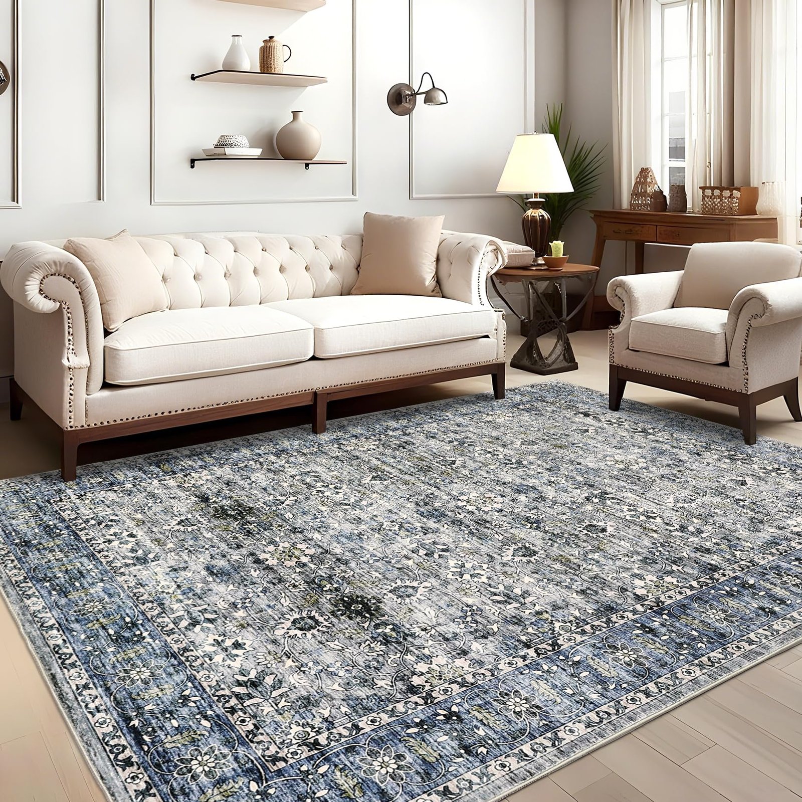 Vintage 5х7 Area Rug, Non Slip Backing Washable Stain Resistant Super Soft Distressed Persian Rug, Ideal for High Traffic Areas in Bedroom, Living Room, Kitchen, Dining Room, Taupe - Image 6