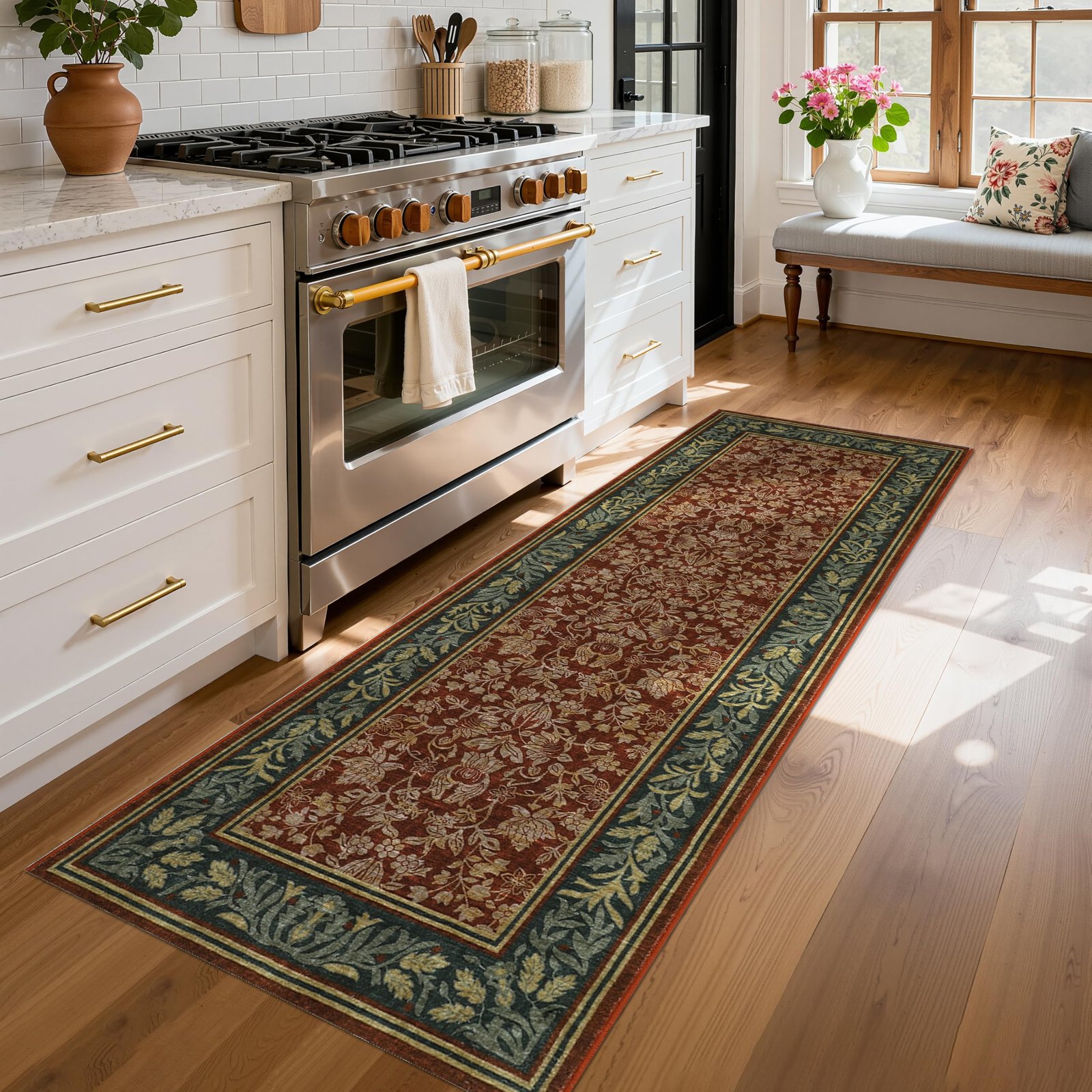 LocalStock 5x7 Washable Area Rugs for Living Room, Boho Vintage Rug Non Slip Low Pile Stain Resistance Indoor Soft Large Throw Carpet for Bedroom Dining Room Office Green Black - Image 29