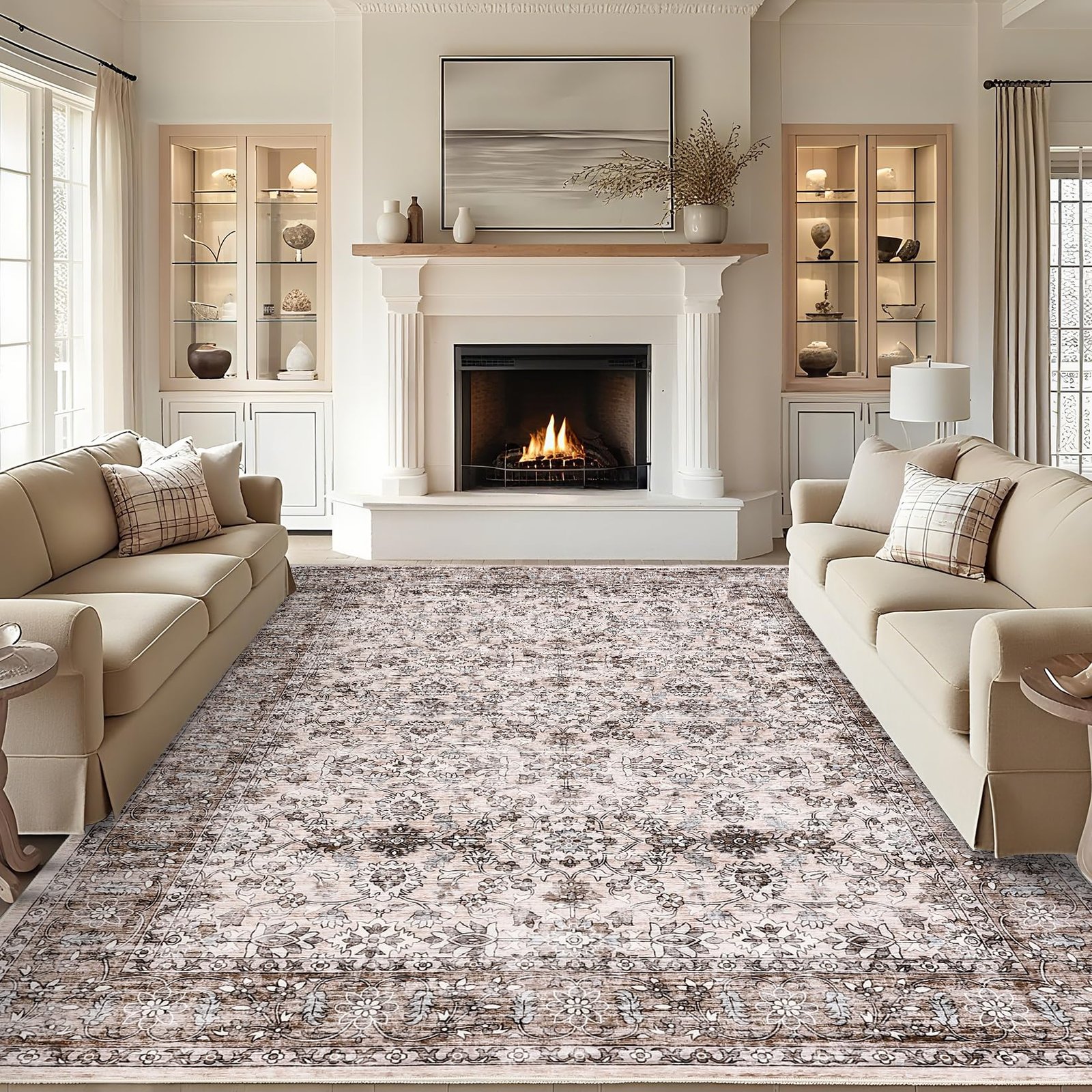 Vintage 5х7 Area Rug, Non Slip Backing Washable Stain Resistant Super Soft Distressed Persian Rug, Ideal for High Traffic Areas in Bedroom, Living Room, Kitchen, Dining Room, Taupe - Image 9