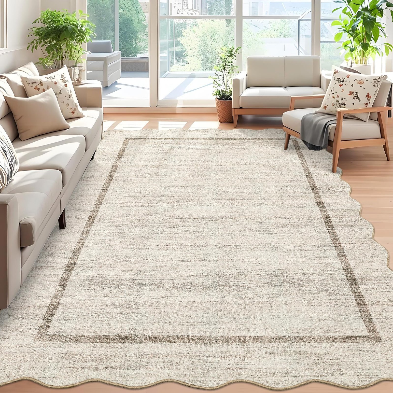 LocalStock Scalloped Washable Kitchen Runner Rug 2x8, Beige Runners for Hallway, Non Slip Boho Soft Bathroom Throw Mat Bordered Carpet Runner for Laundry Entryway Bedroom 2 ft x8 ft Beige - Image 29