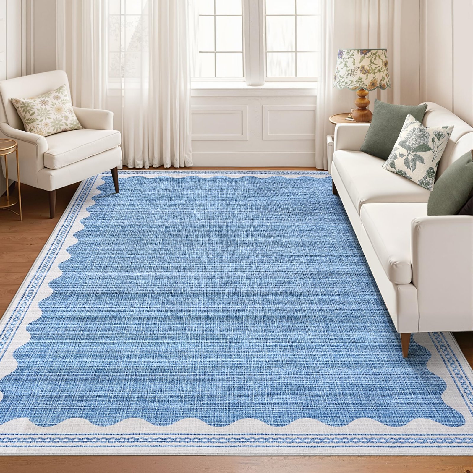 LocalStock 2x6 Runner Rug for Hallway Washable Kitchen Rugs Non Slip Solid Blue Modern Minimalism Soft Low-Pile Scalloped Indoor Carpet for Entryway Laundry Room Floor Mats - Image 41