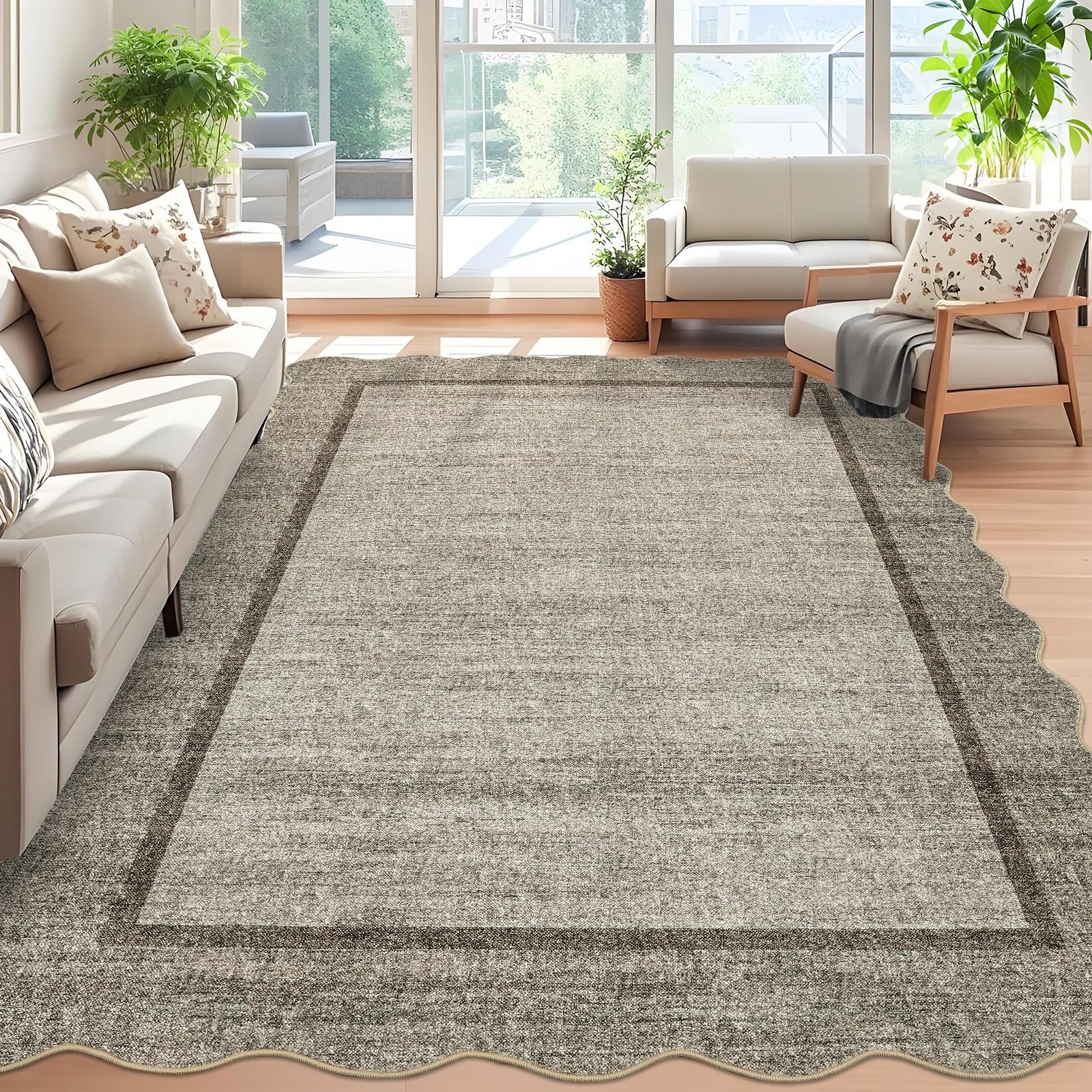 LocalStock Scalloped Washable Kitchen Runner Rug 2x8, Beige Runners for Hallway, Non Slip Boho Soft Bathroom Throw Mat Bordered Carpet Runner for Laundry Entryway Bedroom 2 ft x8 ft Beige - Image 42