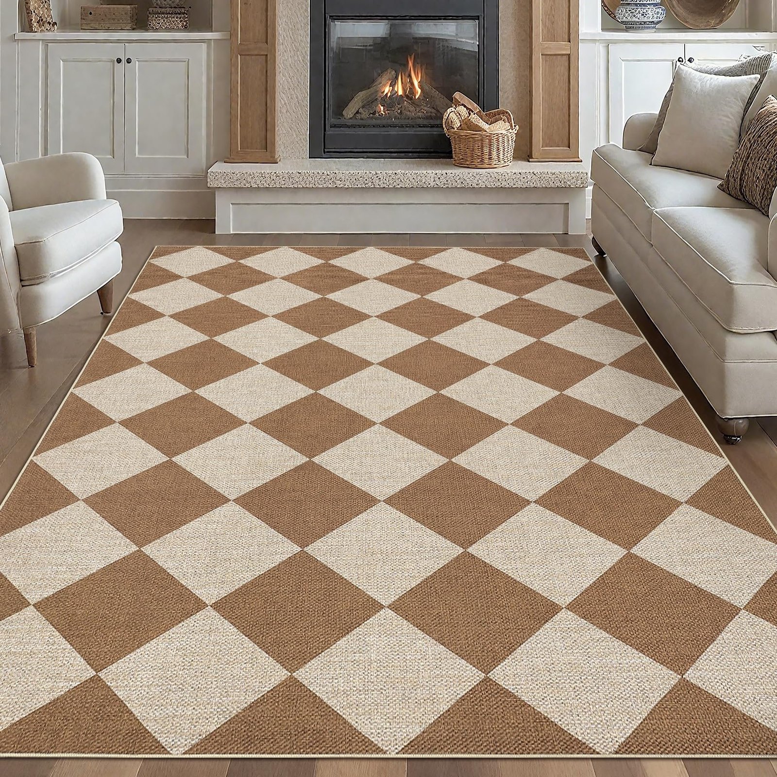 LocalStock Checkered Easy Jute 3x5 Entryway Rug Machine Washable Outdoor Patio Rug Non-Slip Backing Checkerboard Black Indoor Outdoor Carpet for Hallway Bathroom Kitchen Bedroom - Image 5