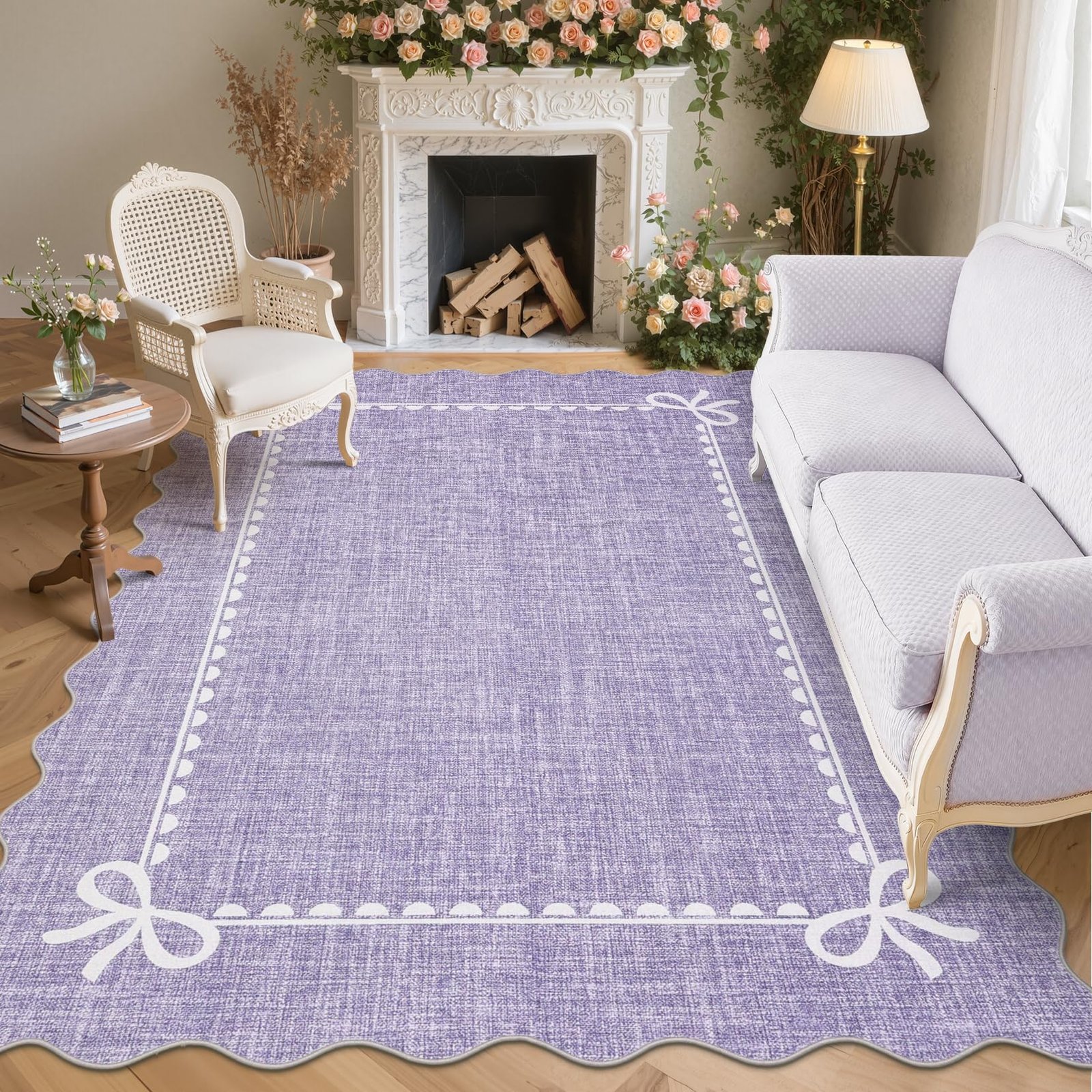 LocalStock Scalloped Bow Rug for Living Room, Solid Pink Rug for Dorm, Washable Rugs 5x7 Soft Low Pile Non Slip Scalloped Rugs for Nursery College Bedroom Decor Kids Room Playroom - Image 60