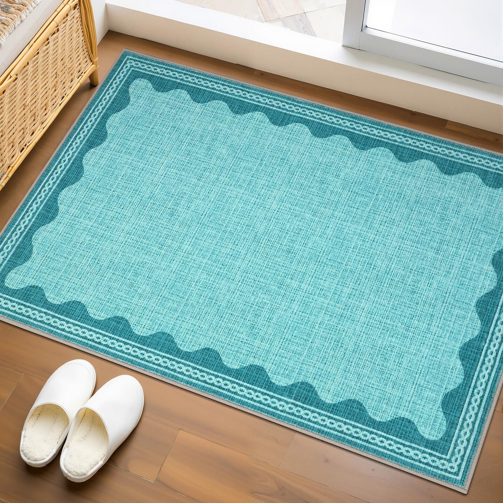 LocalStock 2x6 Runner Rug for Hallway Washable Kitchen Rugs Non Slip Solid Blue Modern Minimalism Soft Low-Pile Scalloped Indoor Carpet for Entryway Laundry Room Floor Mats - Image 48