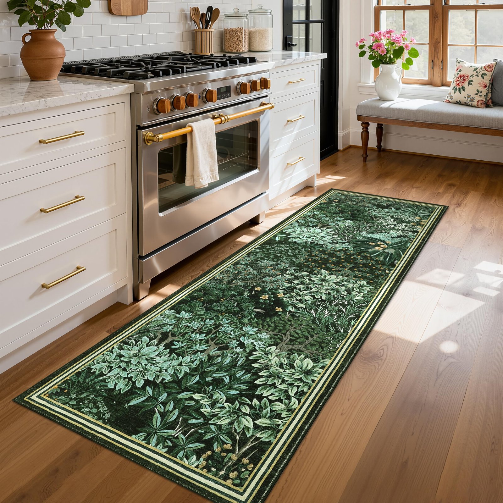 LocalStock Forest Rugs 5x7, Dark Green Washable Area Rugs for Living Room 5x7, Botanical Low Pile Non Slip Stain Resistance Woodland Rug for Farmhouse, Bedroom, Dining Room - Image 12