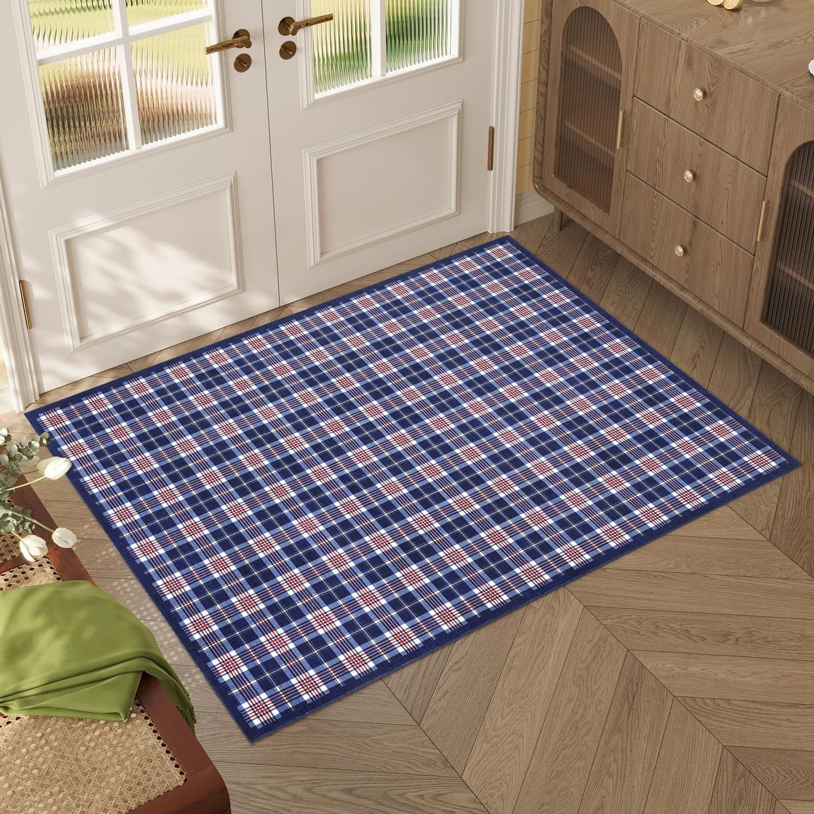 LocalStock Checkered Easy Jute 3x5 Entryway Rug Machine Washable Outdoor Patio Rug Non-Slip Backing Checkerboard Black Indoor Outdoor Carpet for Hallway Bathroom Kitchen Bedroom - Image 14