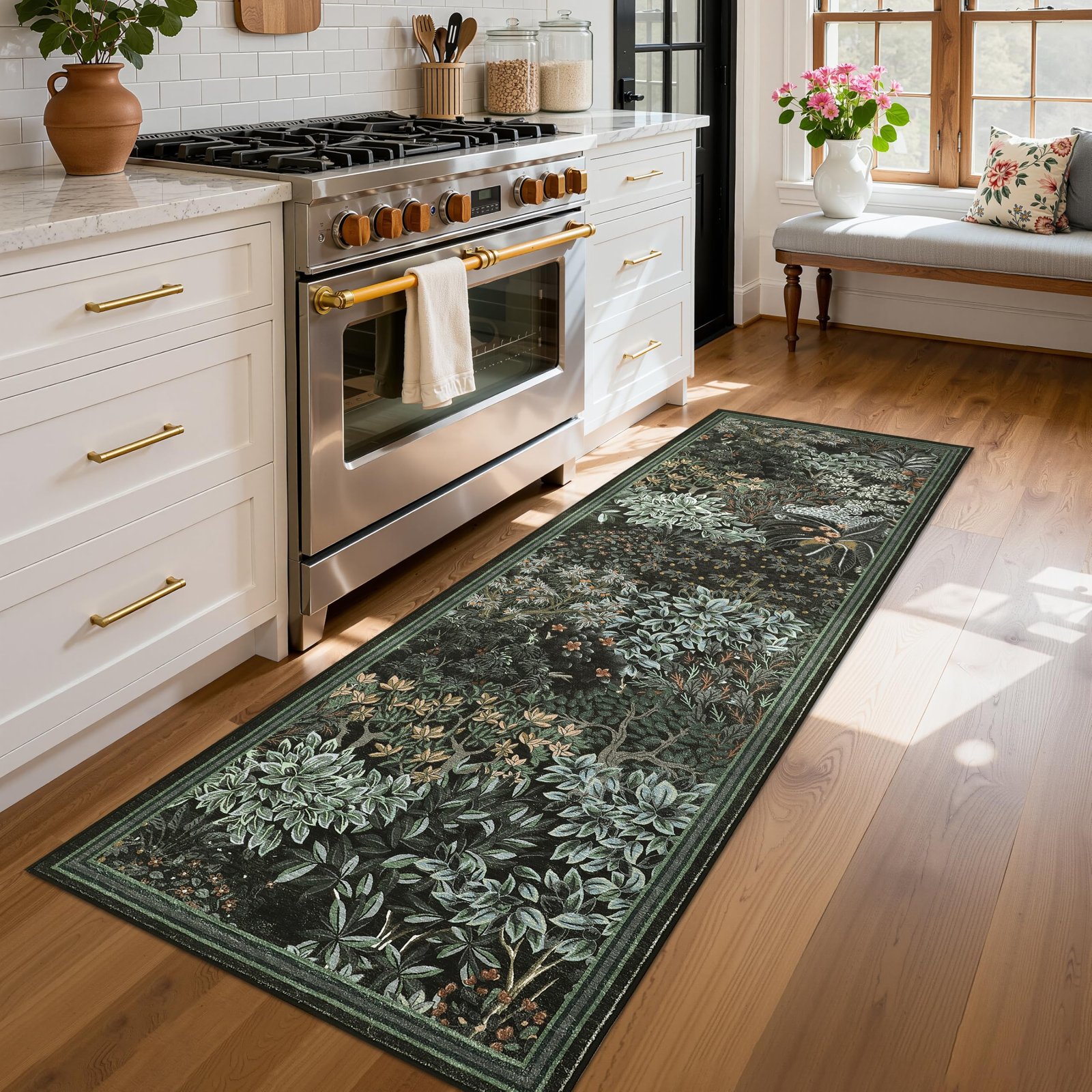 LocalStock Forest Rugs 5x7, Dark Green Washable Area Rugs for Living Room 5x7, Botanical Low Pile Non Slip Stain Resistance Woodland Rug for Farmhouse, Bedroom, Dining Room - Image 6