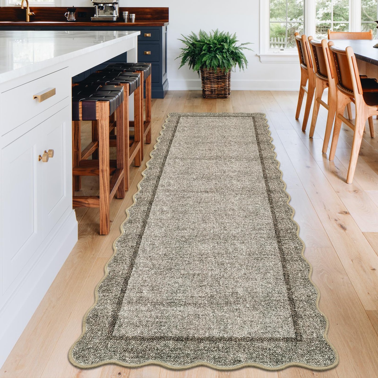 LocalStock Scalloped Washable Kitchen Runner Rug 2x8, Beige Runners for Hallway, Non Slip Boho Soft Bathroom Throw Mat Bordered Carpet Runner for Laundry Entryway Bedroom 2 ft x8 ft Beige - Image 30