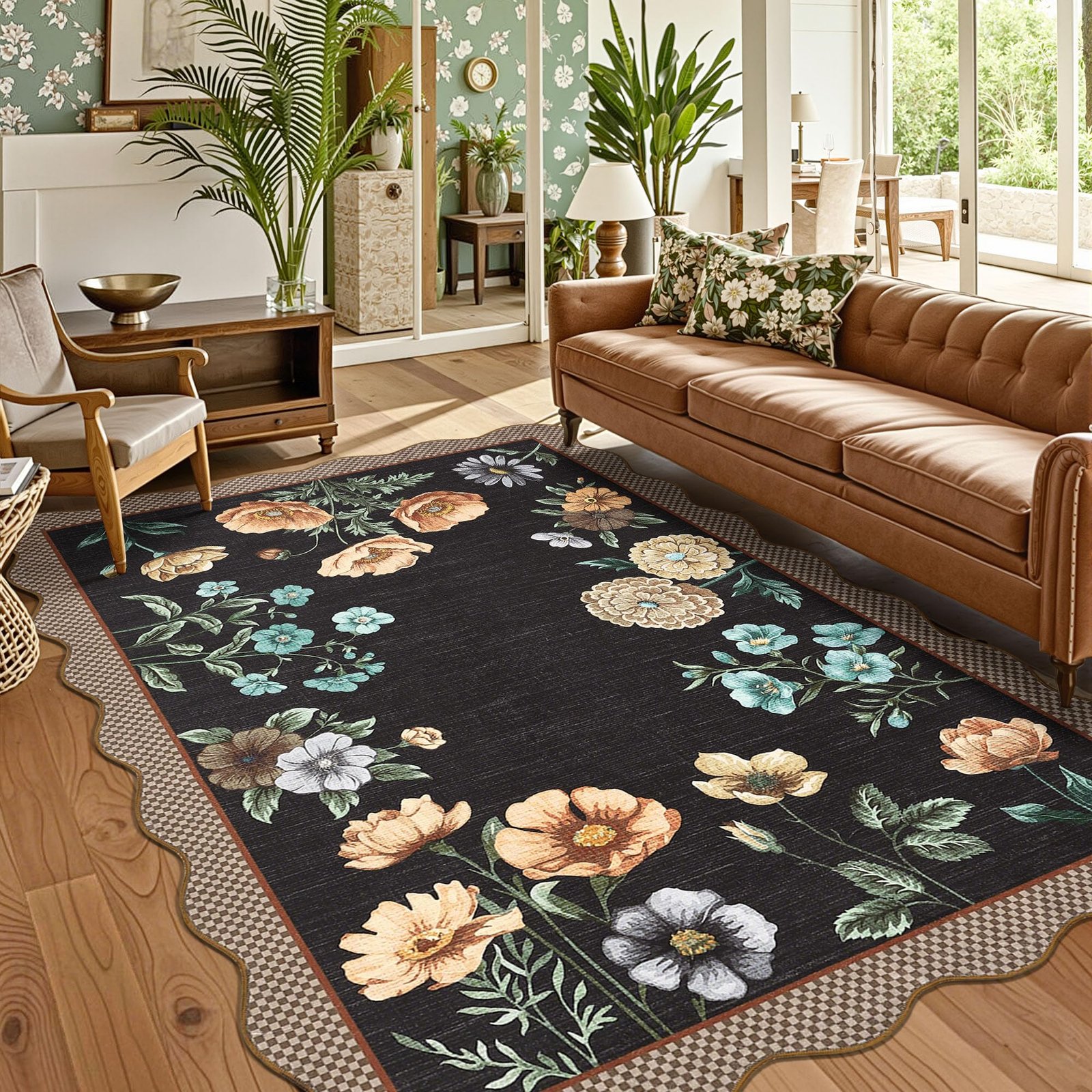 LocalStock Floral Scalloped Living Room Rug, 5x7 Area Rugs Ultra-Thin Soft Washable Rug, Non-Slip Rugs for Bedroom Stain Resistant Boho Low-Pile Throw Carpet for Dining Room Playroom Nursery, Green - Image 10