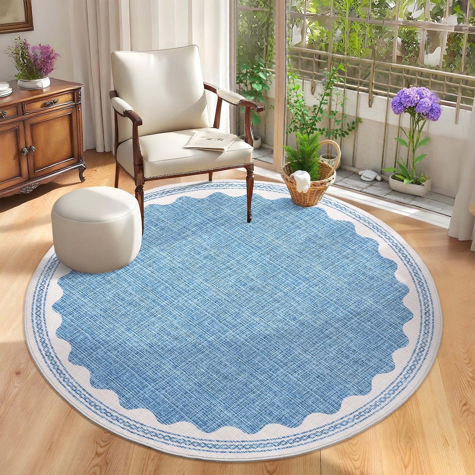 LocalStock 2x6 Runner Rug for Hallway Washable Kitchen Rugs Non Slip Solid Blue Modern Minimalism Soft Low-Pile Scalloped Indoor Carpet for Entryway Laundry Room Floor Mats - Image 33
