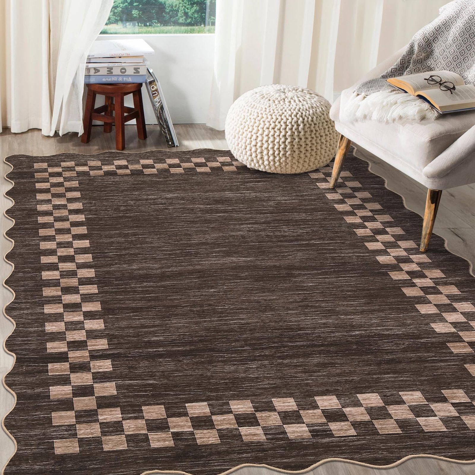LocalStock Hallway Runner Rug 2x6 Non Slip Scalloped Washable Rug for Kitchen Entry Stain Resistant Modern Border Throw Floor Carpet Long Runner Mat for Bathroom Living Room Bedside, Beige - Image 24