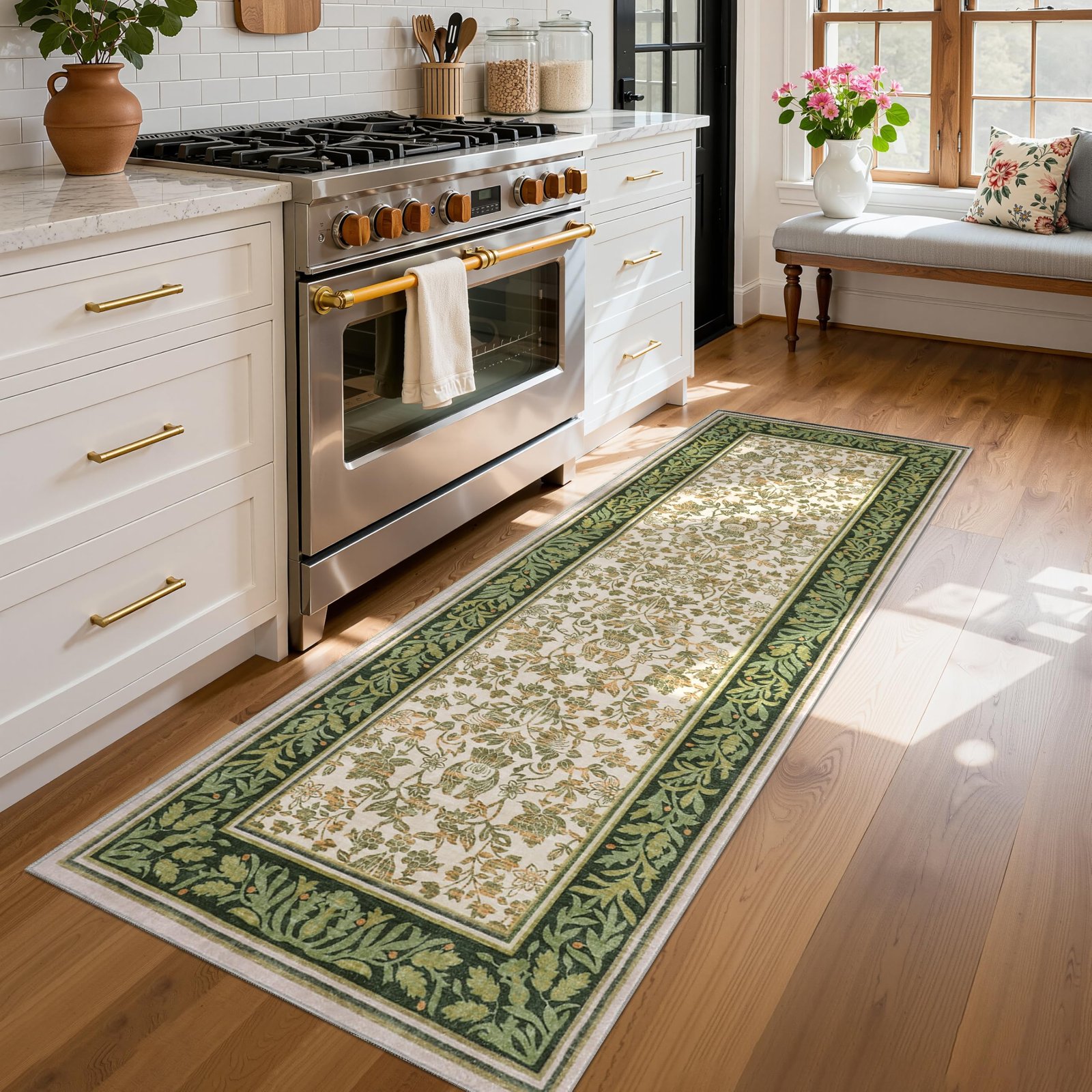 LocalStock 5x7 Washable Area Rugs for Living Room, Boho Vintage Rug Non Slip Low Pile Stain Resistance Indoor Soft Large Throw Carpet for Bedroom Dining Room Office Green Black - Image 21