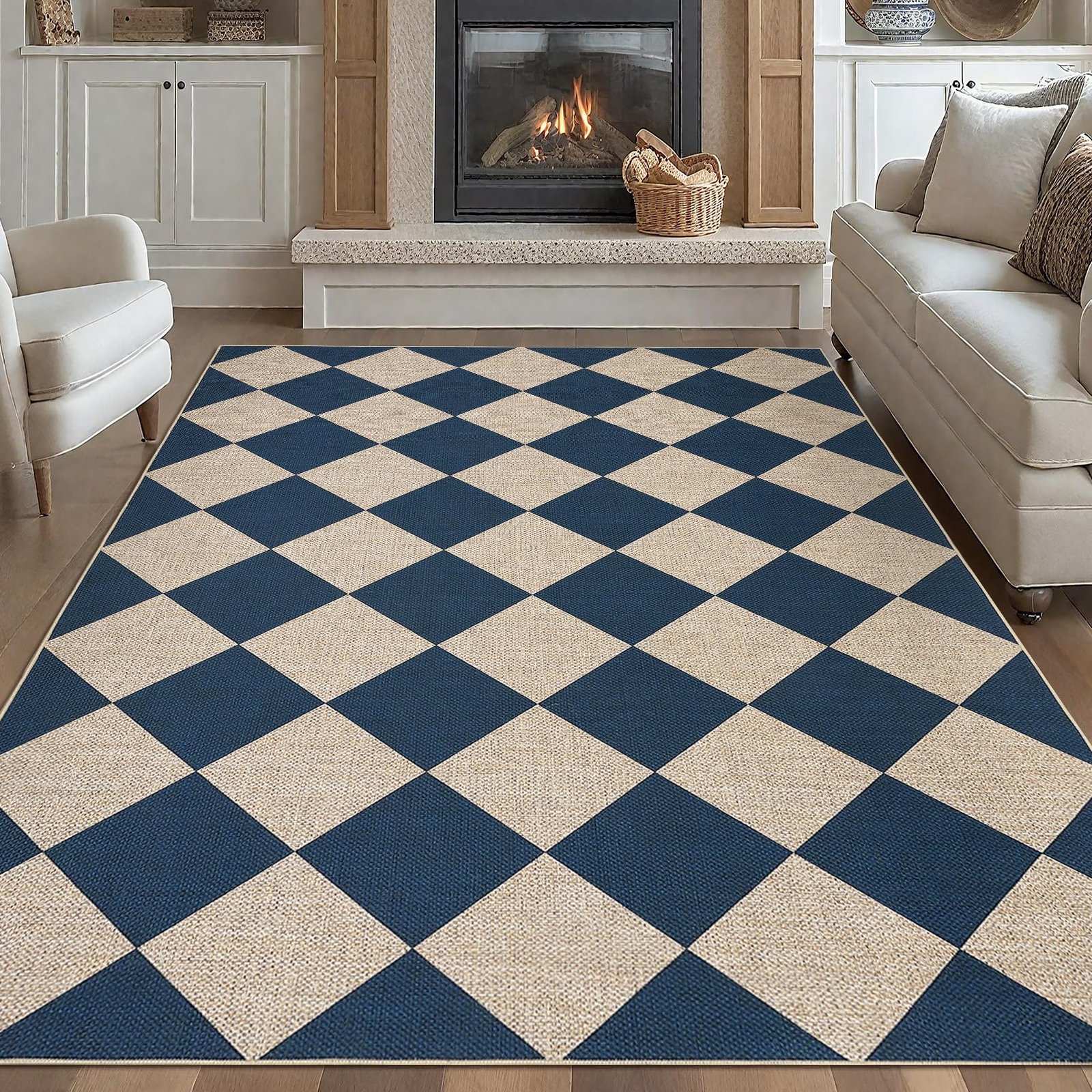 LocalStock Checkered Easy Jute 3x5 Entryway Rug Machine Washable Outdoor Patio Rug Non-Slip Backing Checkerboard Black Indoor Outdoor Carpet for Hallway Bathroom Kitchen Bedroom - Image 34