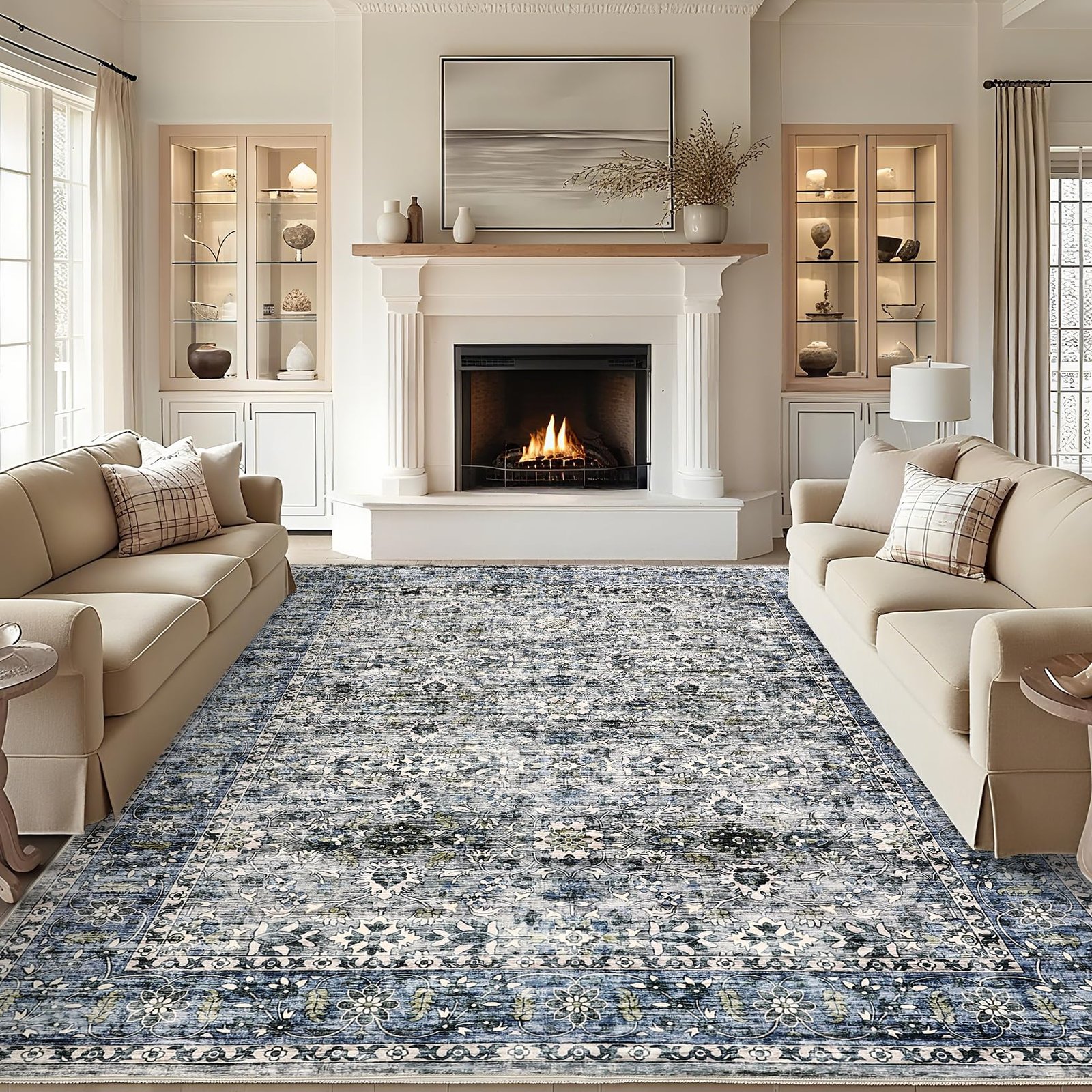 Vintage 5х7 Area Rug, Non Slip Backing Washable Stain Resistant Super Soft Distressed Persian Rug, Ideal for High Traffic Areas in Bedroom, Living Room, Kitchen, Dining Room, Taupe - Image 4