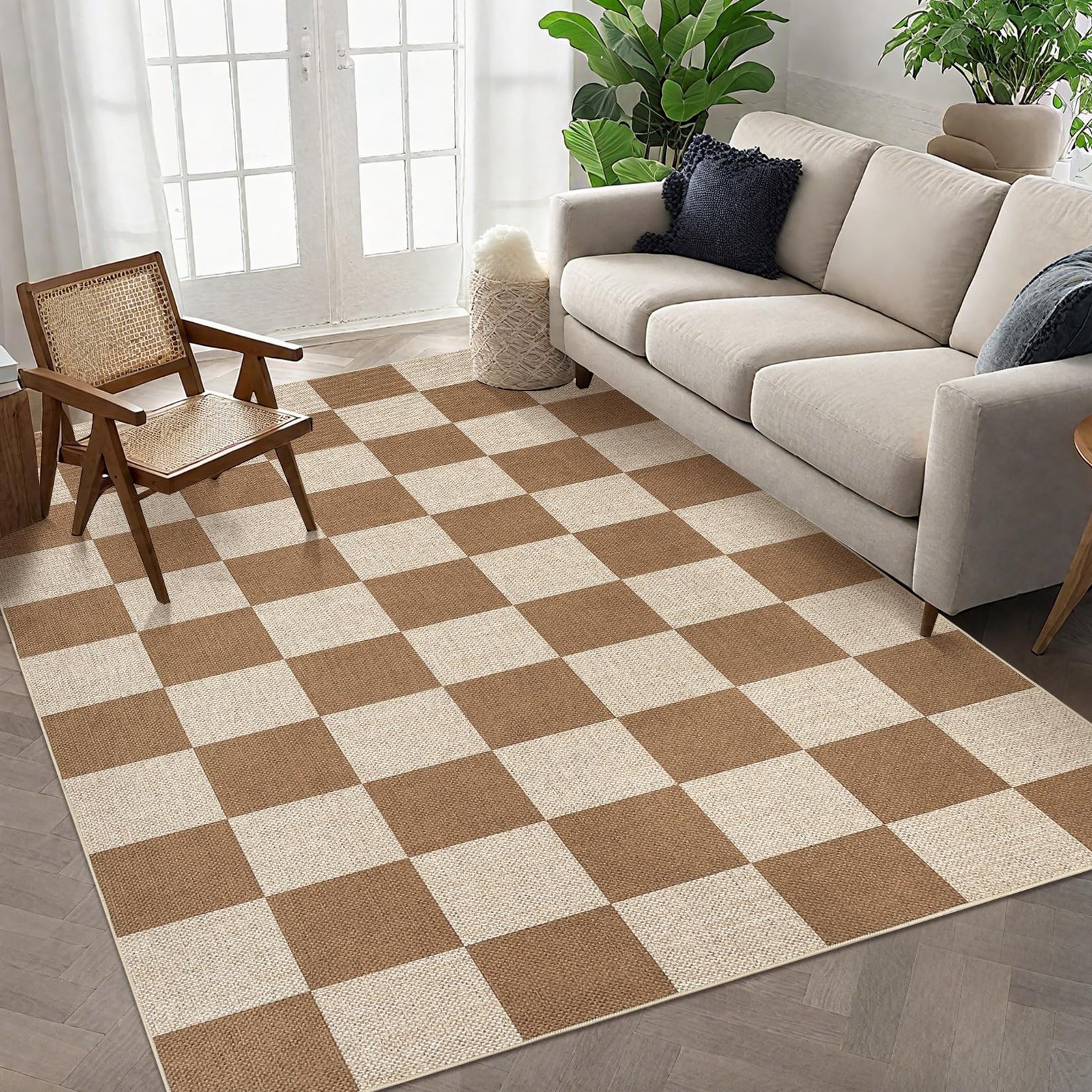 LocalStock Checkered Easy Jute 3x5 Entryway Rug Machine Washable Outdoor Patio Rug Non-Slip Backing Checkerboard Black Indoor Outdoor Carpet for Hallway Bathroom Kitchen Bedroom - Image 2