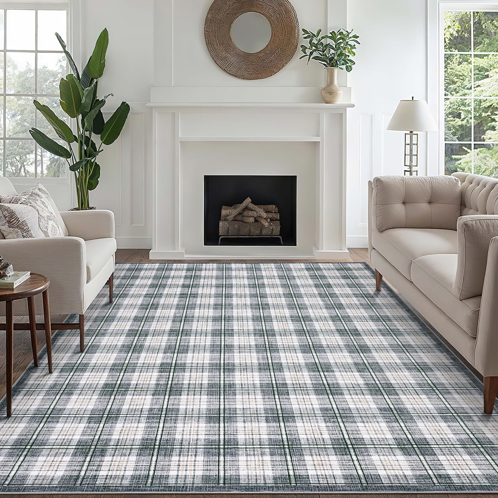 LocalStock Checkered Easy Jute 3x5 Entryway Rug Machine Washable Outdoor Patio Rug Non-Slip Backing Checkerboard Black Indoor Outdoor Carpet for Hallway Bathroom Kitchen Bedroom - Image 6