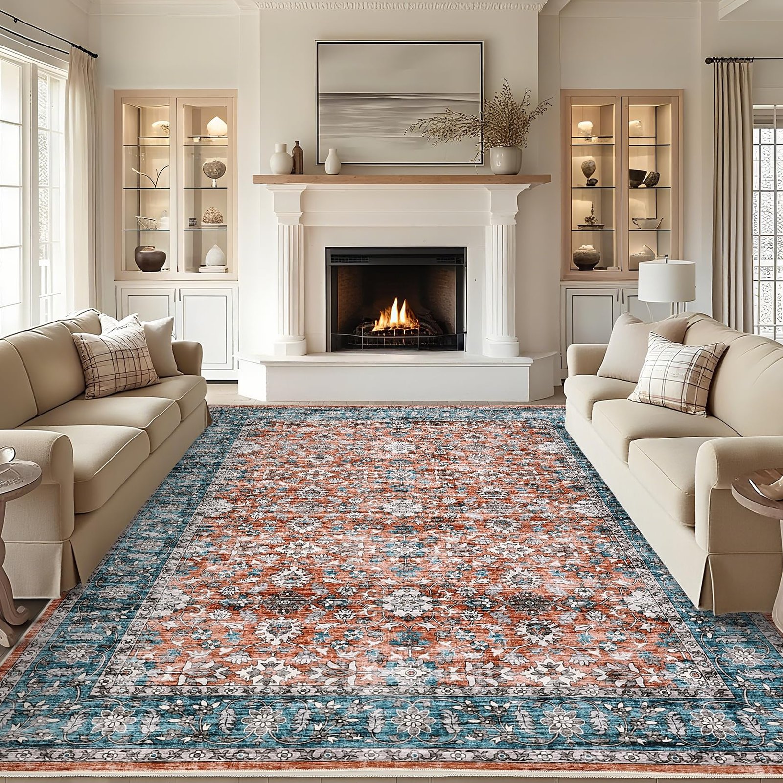 Vintage 5х7 Area Rug, Non Slip Backing Washable Stain Resistant Super Soft Distressed Persian Rug, Ideal for High Traffic Areas in Bedroom, Living Room, Kitchen, Dining Room, Taupe - Image 16