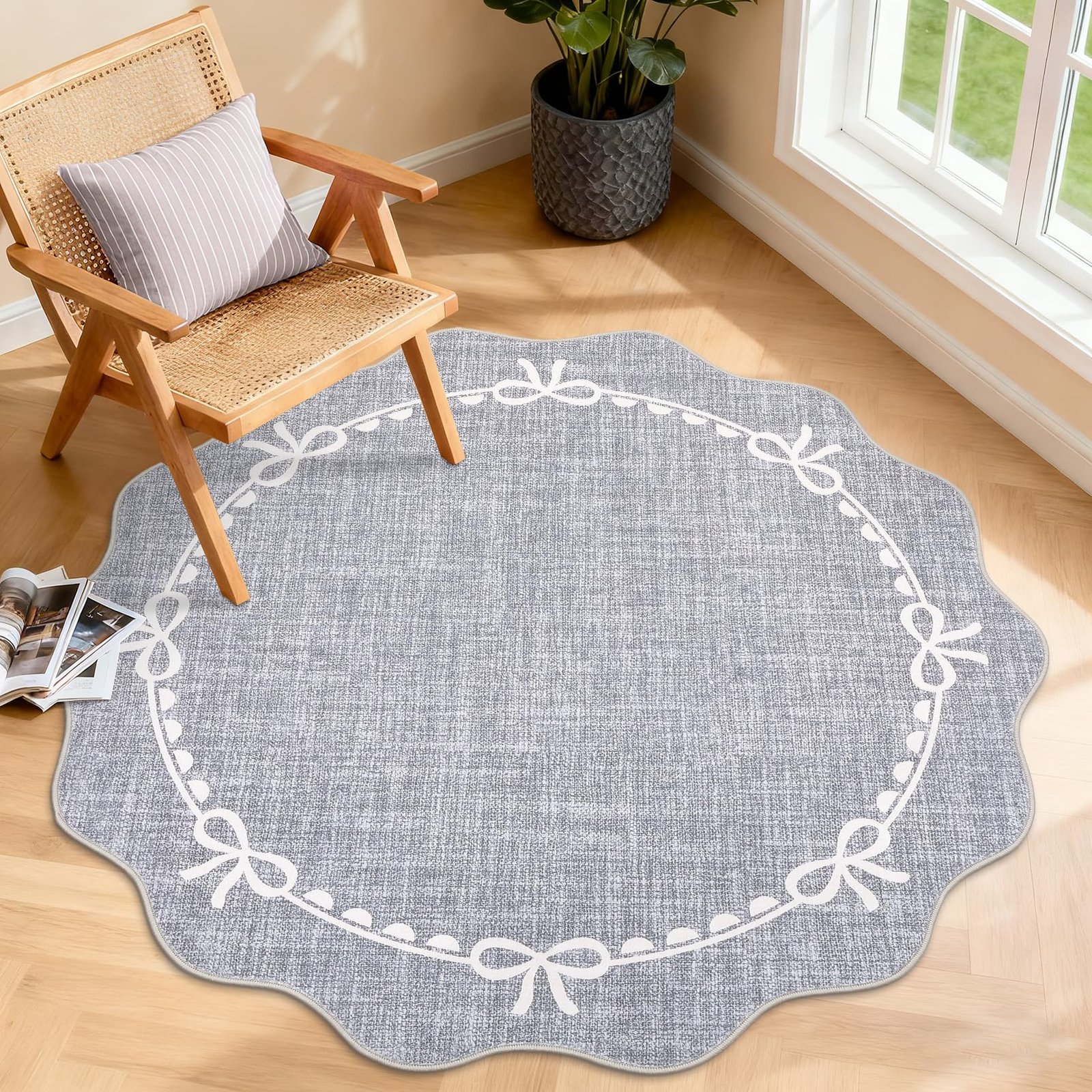 LocalStock Scalloped Bow Rug for Living Room, Solid Pink Rug for Dorm, Washable Rugs 5x7 Soft Low Pile Non Slip Scalloped Rugs for Nursery College Bedroom Decor Kids Room Playroom - Image 21