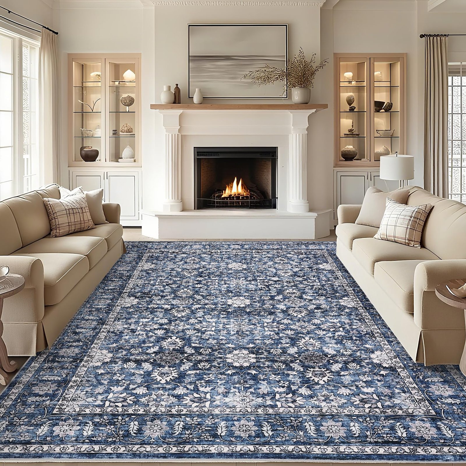 Vintage 5х7 Area Rug, Non Slip Backing Washable Stain Resistant Super Soft Distressed Persian Rug, Ideal for High Traffic Areas in Bedroom, Living Room, Kitchen, Dining Room, Taupe - Image 23