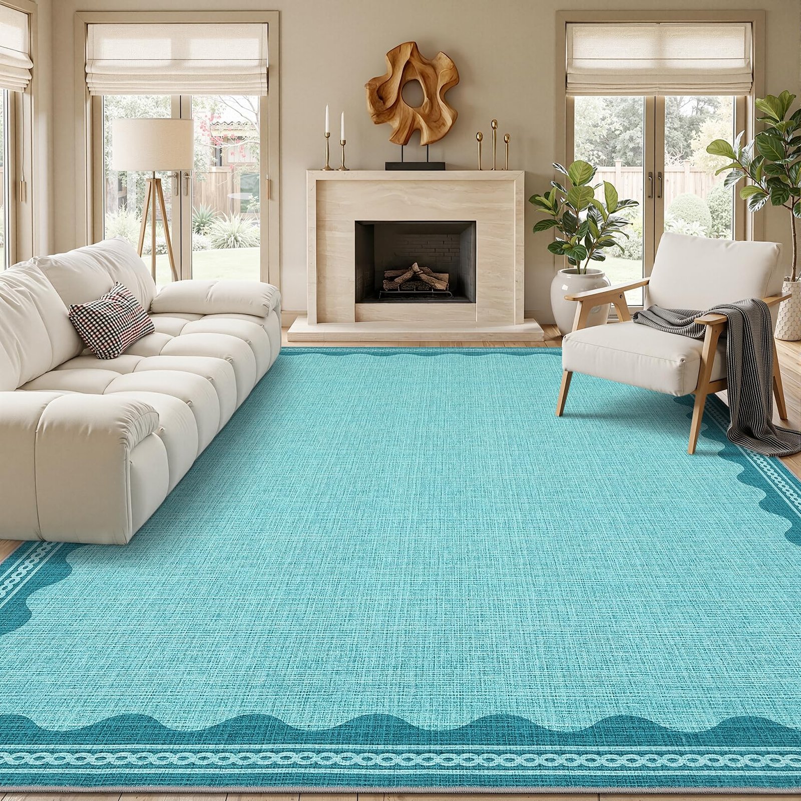 LocalStock 2x6 Runner Rug for Hallway Washable Kitchen Rugs Non Slip Solid Blue Modern Minimalism Soft Low-Pile Scalloped Indoor Carpet for Entryway Laundry Room Floor Mats - Image 32