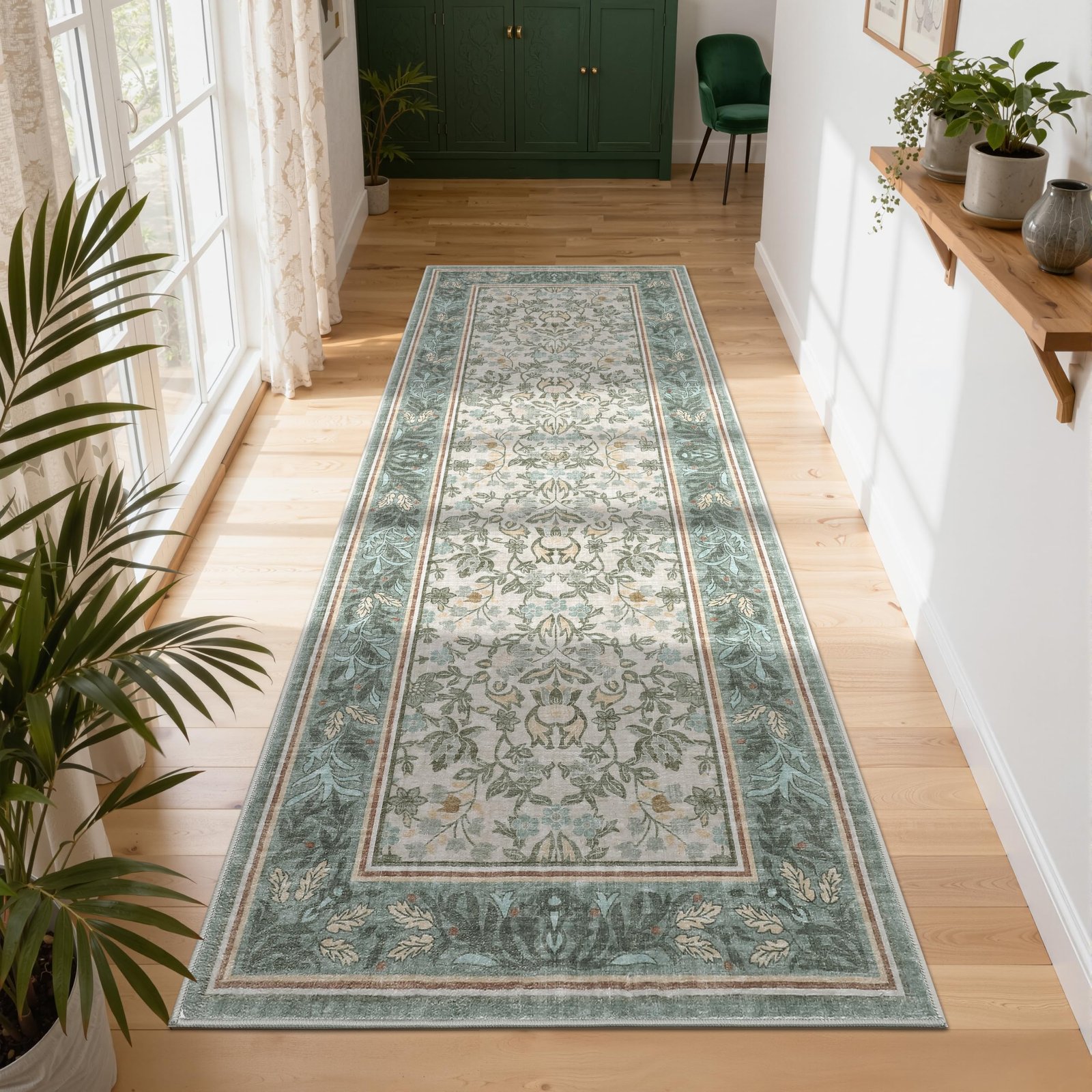 LocalStock 5x7 Washable Area Rugs for Living Room, Boho Vintage Rug Non Slip Low Pile Stain Resistance Indoor Soft Large Throw Carpet for Bedroom Dining Room Office Green Black - Image 10