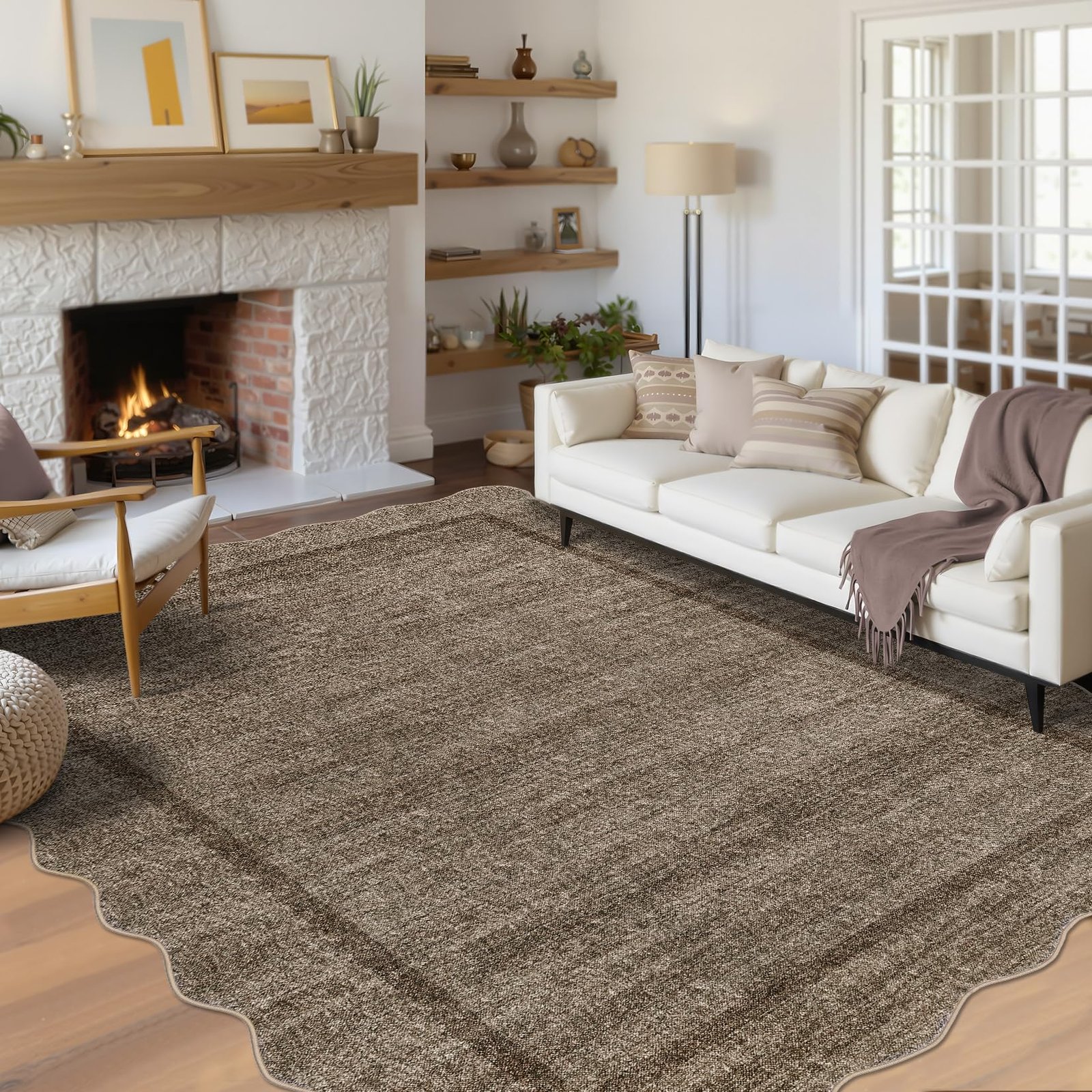 LocalStock Scalloped Washable Kitchen Runner Rug 2x8, Beige Runners for Hallway, Non Slip Boho Soft Bathroom Throw Mat Bordered Carpet Runner for Laundry Entryway Bedroom 2 ft x8 ft Beige - Image 4