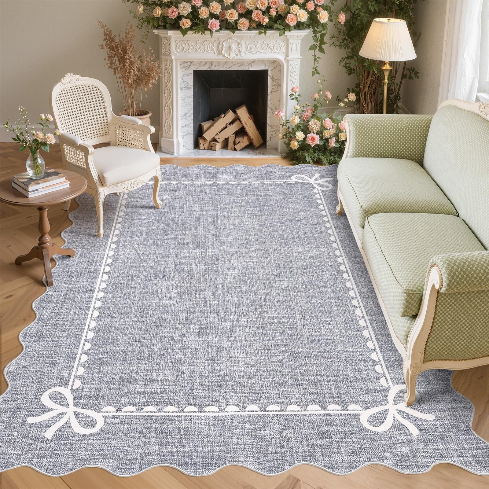 LocalStock Scalloped Bow Rug for Living Room, Solid Pink Rug for Dorm, Washable Rugs 5x7 Soft Low Pile Non Slip Scalloped Rugs for Nursery College Bedroom Decor Kids Room Playroom - Image 71