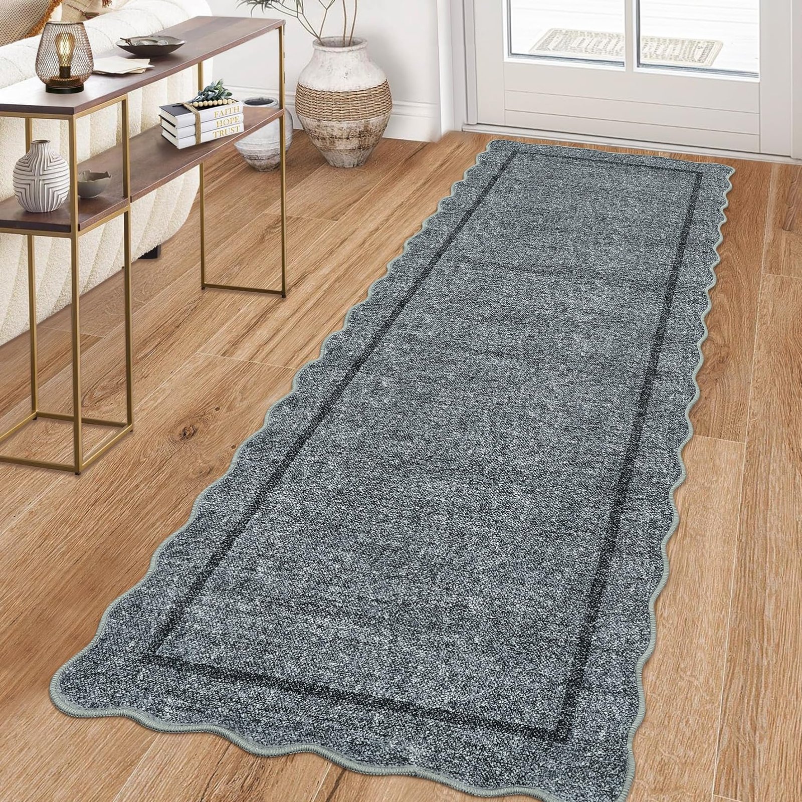 LocalStock Scalloped Washable Kitchen Runner Rug 2x8, Beige Runners for Hallway, Non Slip Boho Soft Bathroom Throw Mat Bordered Carpet Runner for Laundry Entryway Bedroom 2 ft x8 ft Beige - Image 53