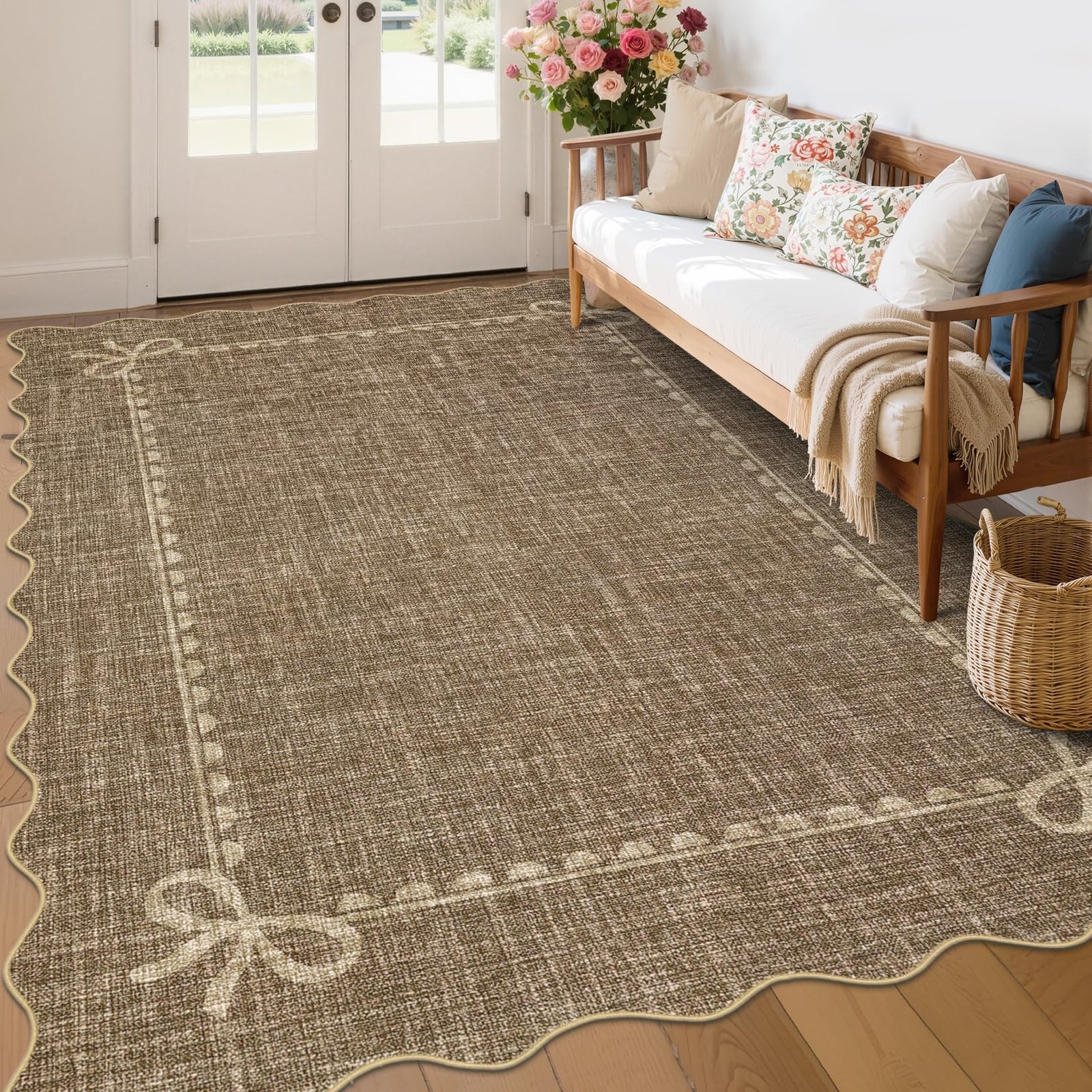 LocalStock Scalloped Bow Rug for Living Room, Solid Pink Rug for Dorm, Washable Rugs 5x7 Soft Low Pile Non Slip Scalloped Rugs for Nursery College Bedroom Decor Kids Room Playroom - Image 48