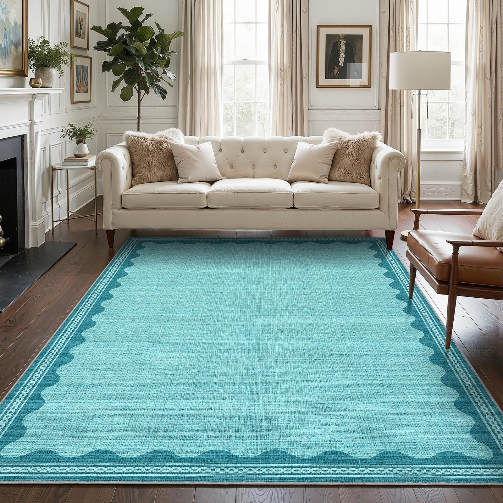 LocalStock 2x6 Runner Rug for Hallway Washable Kitchen Rugs Non Slip Solid Blue Modern Minimalism Soft Low-Pile Scalloped Indoor Carpet for Entryway Laundry Room Floor Mats - Image 40