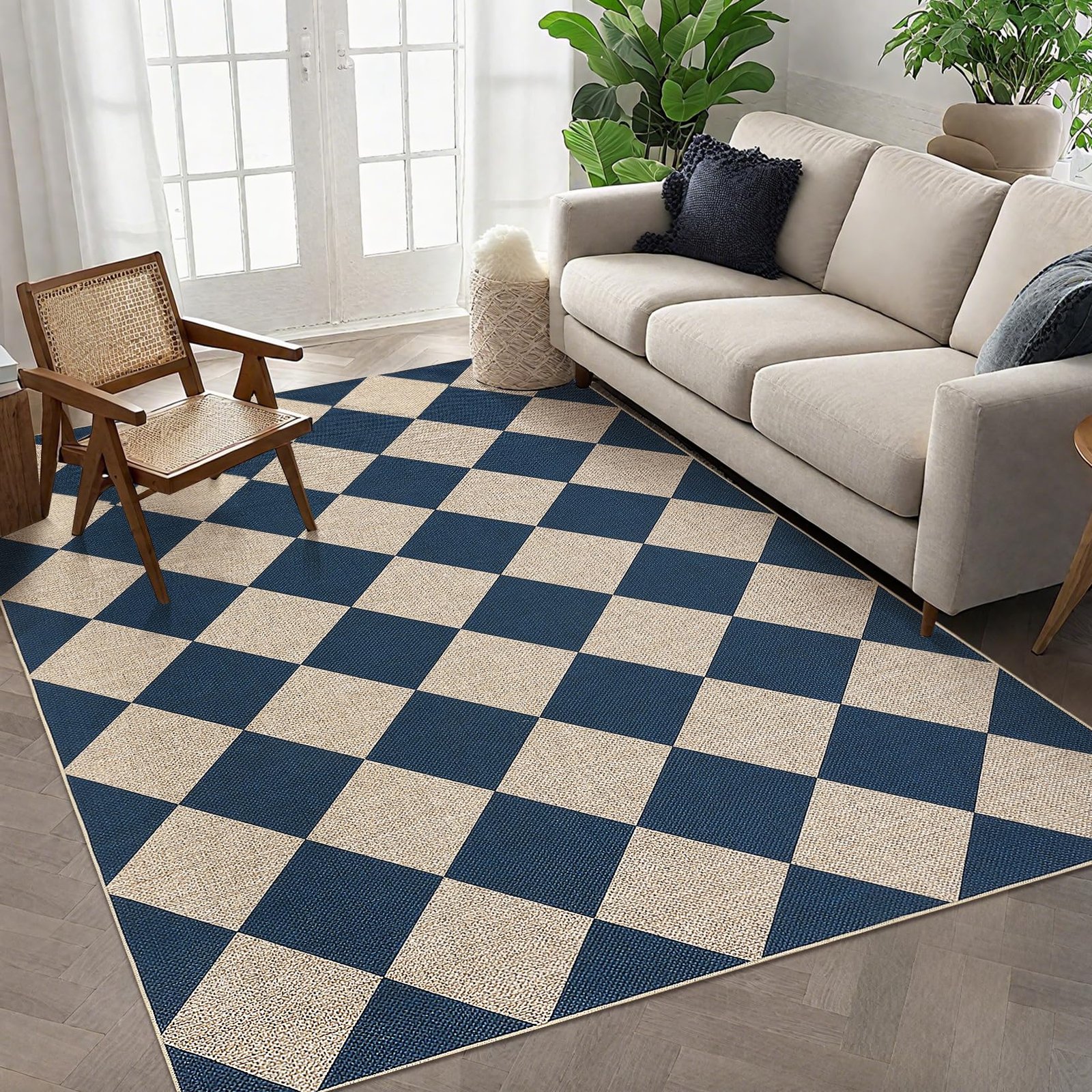LocalStock Checkered Easy Jute 3x5 Entryway Rug Machine Washable Outdoor Patio Rug Non-Slip Backing Checkerboard Black Indoor Outdoor Carpet for Hallway Bathroom Kitchen Bedroom - Image 27