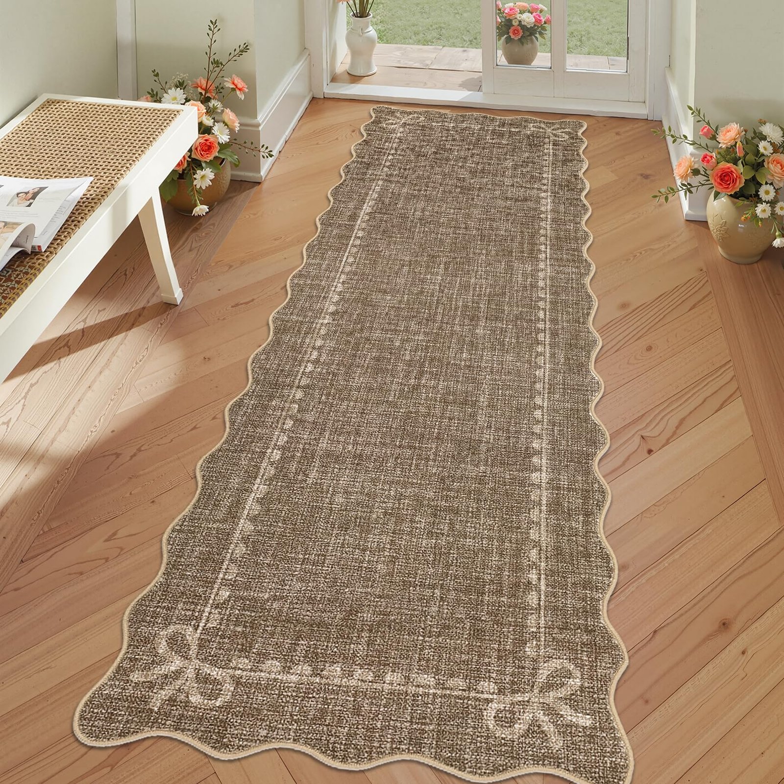 LocalStock Scalloped Bow Rug for Living Room, Solid Pink Rug for Dorm, Washable Rugs 5x7 Soft Low Pile Non Slip Scalloped Rugs for Nursery College Bedroom Decor Kids Room Playroom - Image 6