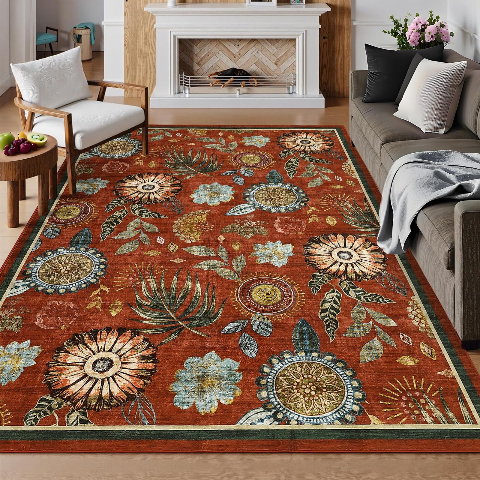 LocalStock 5x7 Floral Washable Area Rug: Large Living Room Area Rug with Non-Slip Backing Washable Ultra Soft Bedroom Floral Carpet Indoor Stain Resistant Carpet for Dining Room 5 * 7 ft Light Blue - Image 22