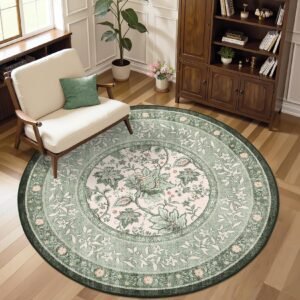 LocalStock Provence 5x7 Area Rugs, Botanical Grove Sage Green Vintage Cottagecore Non-Slip Washable Rug for Living Room Bedroom Nursery Kitchen Low-Pile Retro Carpet