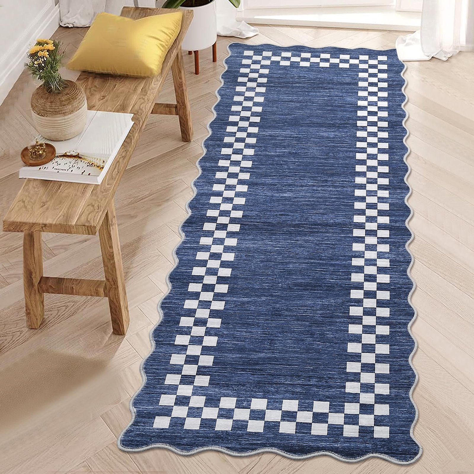 LocalStock Hallway Runner Rug 2x6 Non Slip Scalloped Washable Rug for Kitchen Entry Stain Resistant Modern Border Throw Floor Carpet Long Runner Mat for Bathroom Living Room Bedside, Beige - Image 49