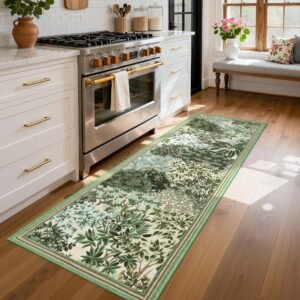 LocalStock Forest Rugs 5x7, Dark Green Washable Area Rugs for Living Room 5x7, Botanical Low Pile Non Slip Stain Resistance Woodland Rug for Farmhouse, Bedroom, Dining Room