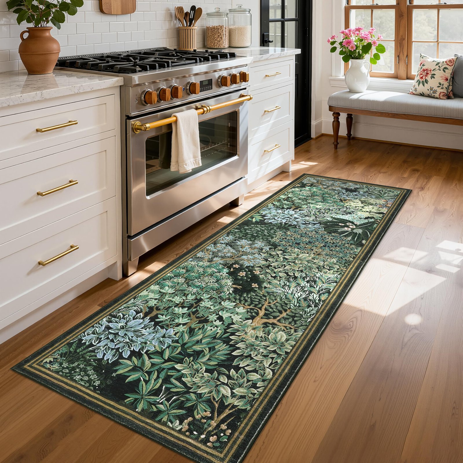 LocalStock Forest Rugs 5x7, Dark Green Washable Area Rugs for Living Room 5x7, Botanical Low Pile Non Slip Stain Resistance Woodland Rug for Farmhouse, Bedroom, Dining Room - Image 3