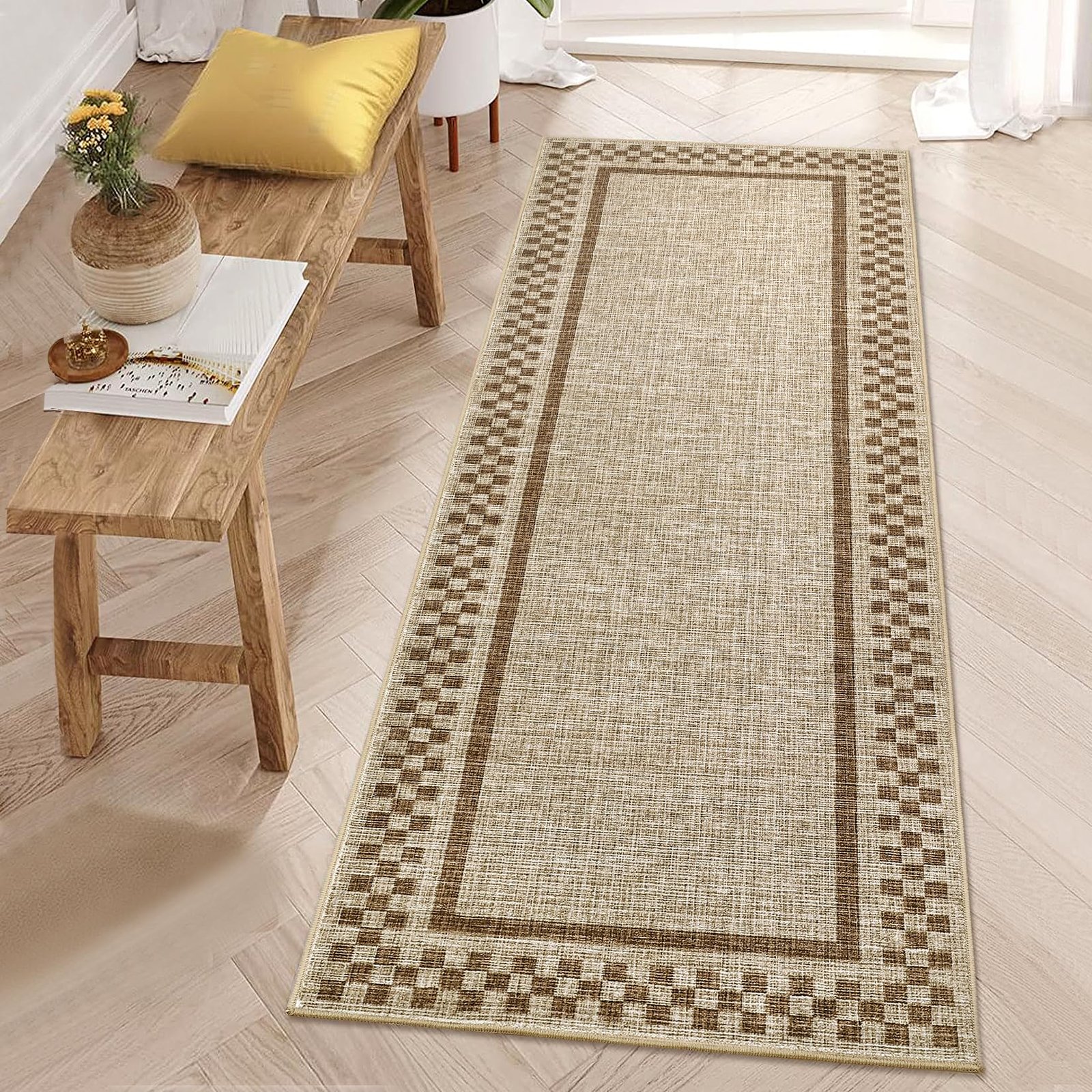 LocalStock Hallway Runner Rug 2x6 Non Slip Scalloped Washable Rug for Kitchen Entry Stain Resistant Modern Border Throw Floor Carpet Long Runner Mat for Bathroom Living Room Bedside, Beige - Image 7