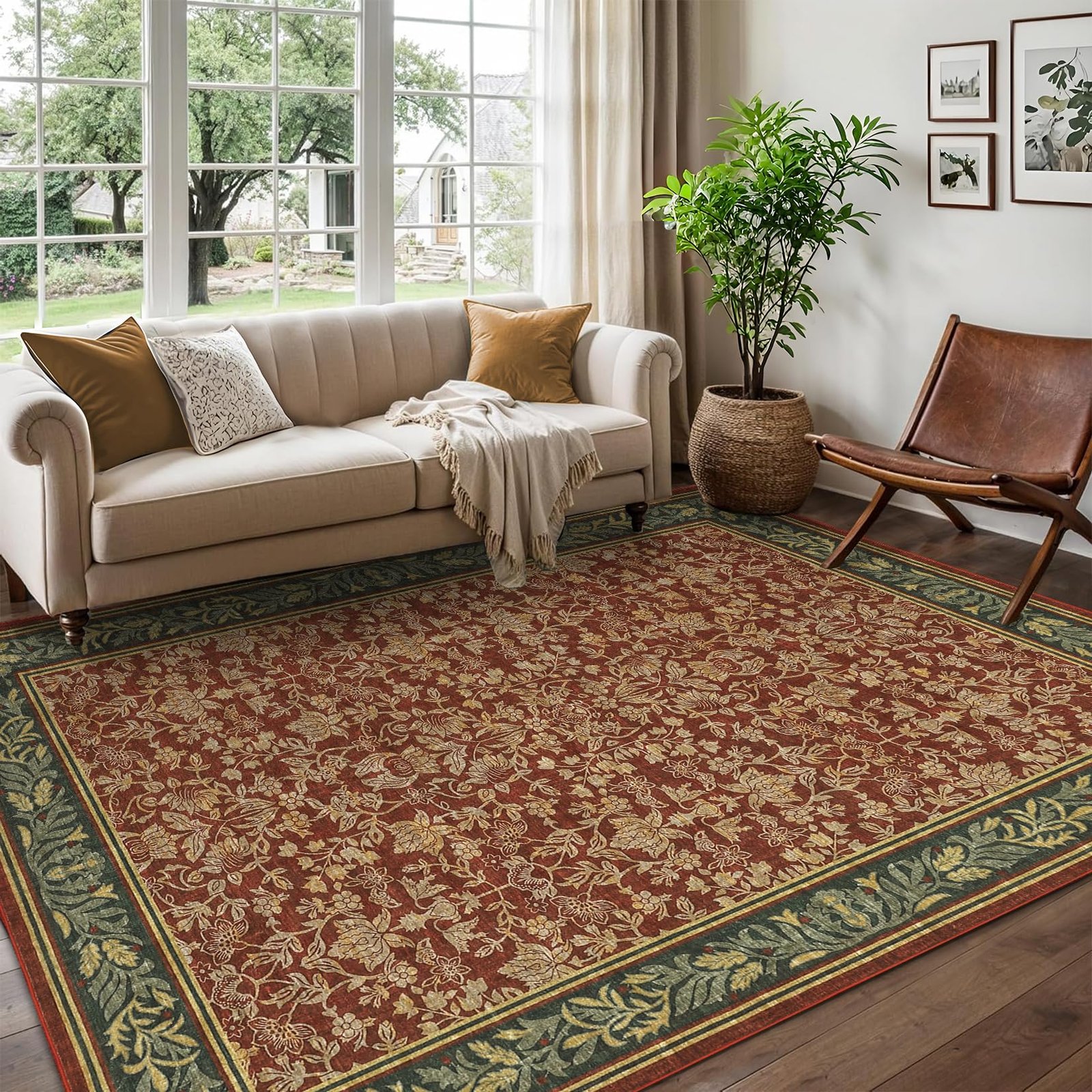 LocalStock 5x7 Washable Area Rugs for Living Room, Boho Vintage Rug Non Slip Low Pile Stain Resistance Indoor Soft Large Throw Carpet for Bedroom Dining Room Office Green Black - Image 22