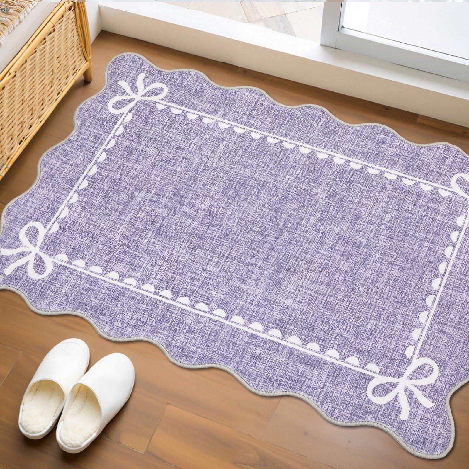 LocalStock Scalloped Bow Rug for Living Room, Solid Pink Rug for Dorm, Washable Rugs 5x7 Soft Low Pile Non Slip Scalloped Rugs for Nursery College Bedroom Decor Kids Room Playroom - Image 66